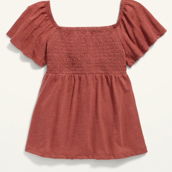 Slub-Knit Flutter-Sleeve Smocked Swing Top - Picture 1 of 1
